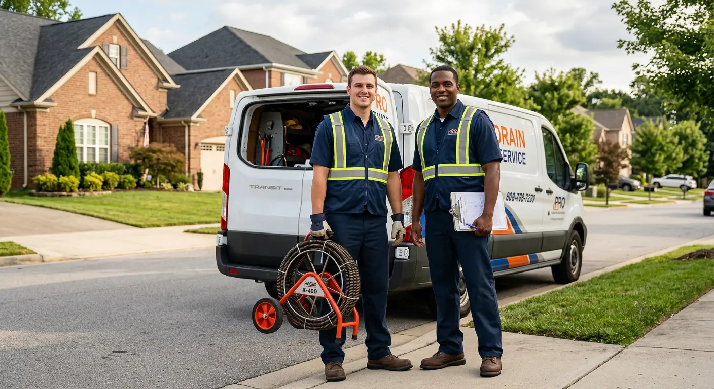 Sewer and drain service team with equipment ready for work in Roswell