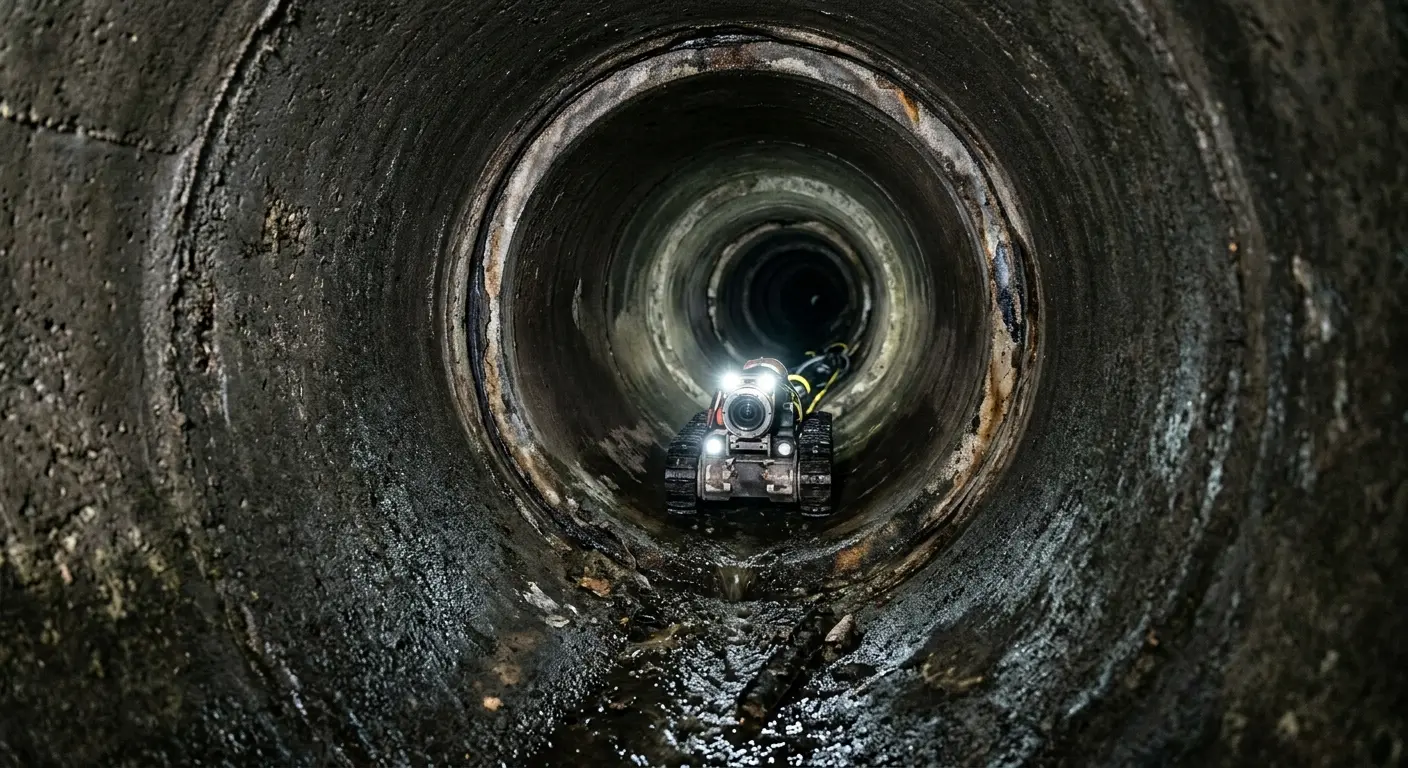 Robotic sewer camera inspecting pipe interior for Drain Snake Service in Roswell